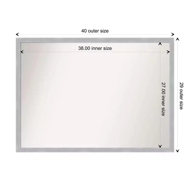 Miroir mural étroit Grace 40 po x 29 po, non biseauté, en nickel brossé - Amanti Art : Rectangle moderne, cadre en polystyrène