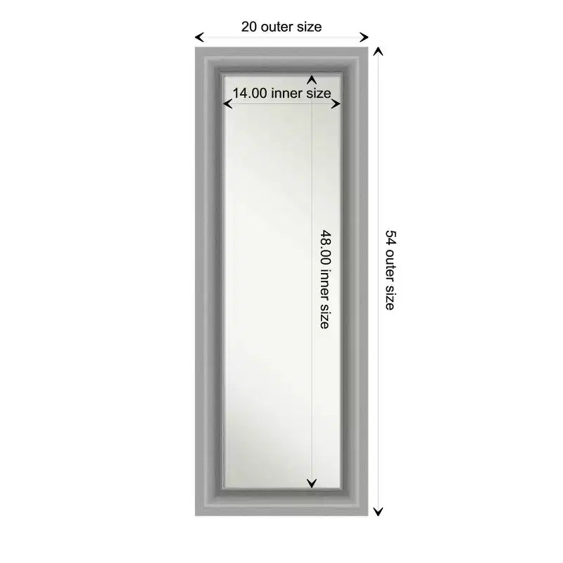 Miroir pleine longueur Amanti Art 20" x 54" en nickel poli sans biseau à suspendre à la porte : quincaillerie de montage incluse, forme rectangulaire