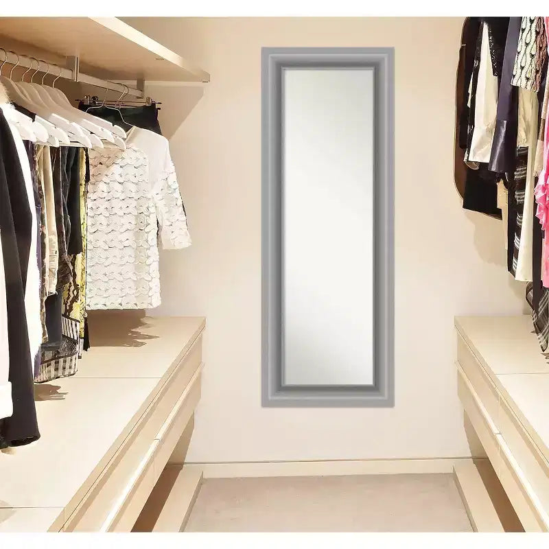 Miroir pleine longueur Amanti Art 20" x 54" en nickel poli sans biseau à suspendre à la porte : quincaillerie de montage incluse, forme rectangulaire