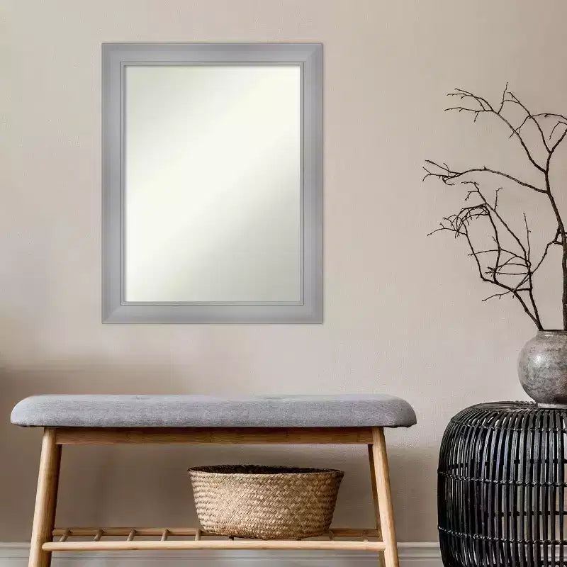 Miroir mural Flair nickel poli 22 po x 28 po sans biseau - Amanti Art : Rectangle, style moderne, matériel de montage inclus