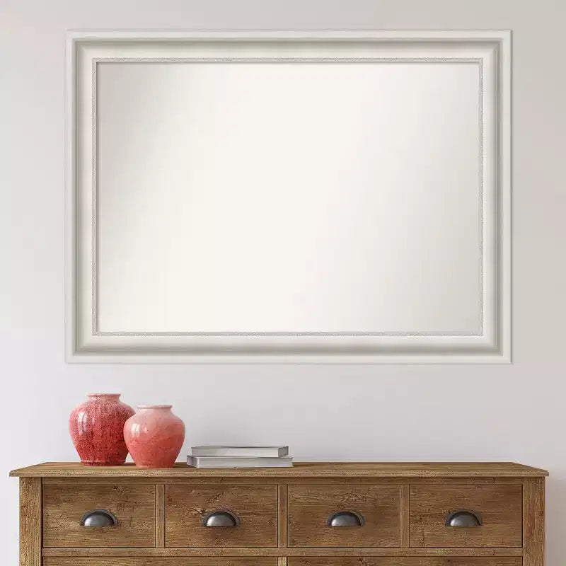 Miroir mural de salle de bain blanc sans biseau de 44 po x 33 po - Amanti Art : style moderne, cadre en polystyrène, fixation murale