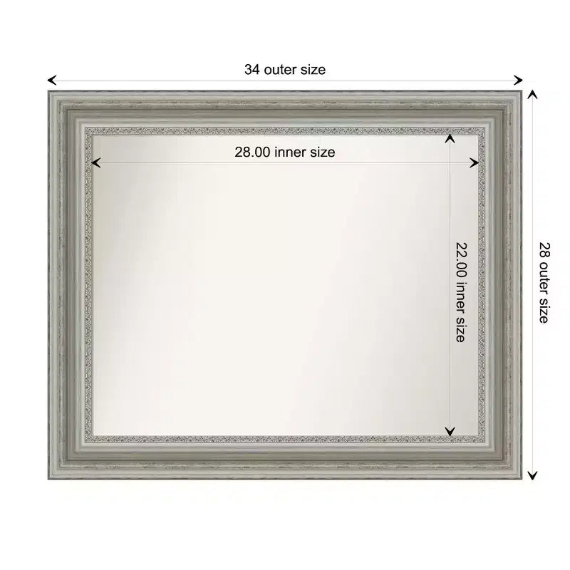 Miroir mural de salle de bain sans biseau 34" x 28" argenté - Amanti Art : Rectangle moderne, à fixer au mur