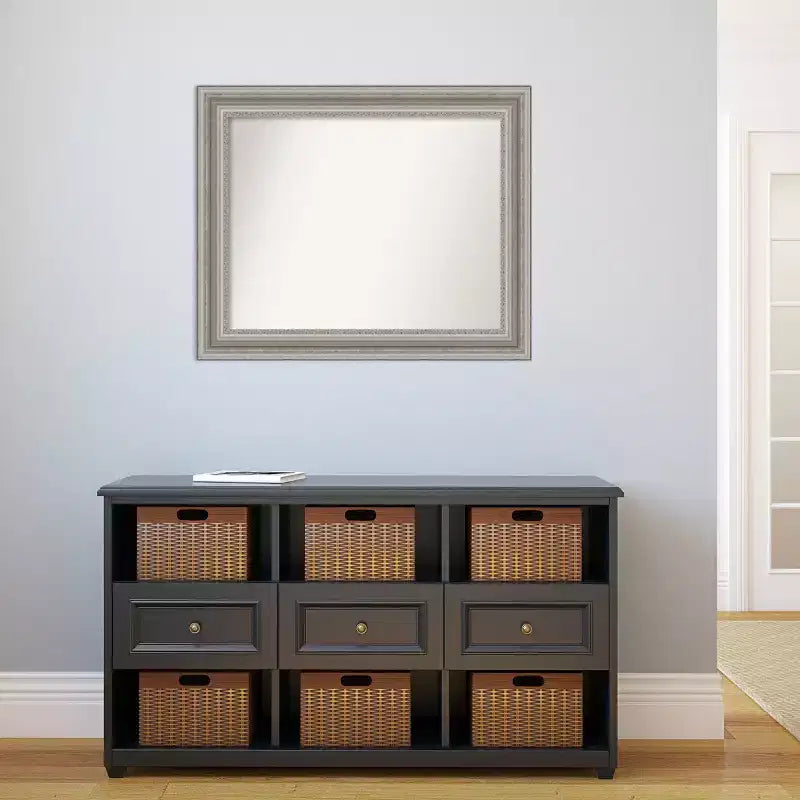 Miroir mural de salle de bain sans biseau 34" x 28" argenté - Amanti Art : Rectangle moderne, à fixer au mur