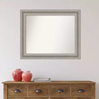 Miroir mural de salle de bain sans biseau 34" x 28" argenté - Amanti Art : Rectangle moderne, à fixer au mur