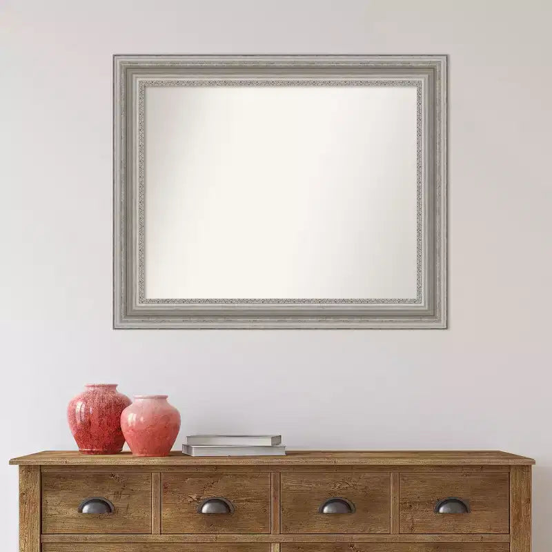 Miroir mural de salle de bain sans biseau 34" x 28" argenté - Amanti Art : Rectangle moderne, à fixer au mur