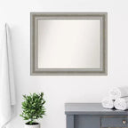 Miroir mural de salle de bain sans biseau 34" x 28" argenté - Amanti Art : Rectangle moderne, à fixer au mur