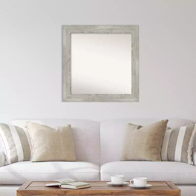 Miroir mural 32" x 32" sans biseau, gris tourterelle délavé - Amanti Art