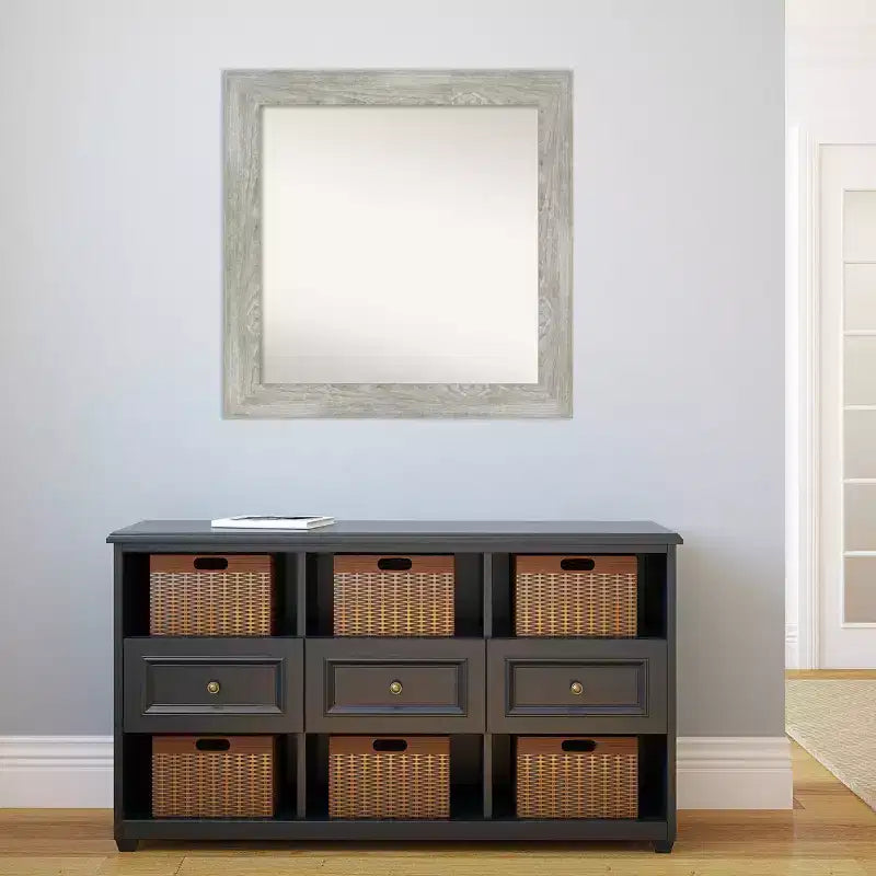 Miroir mural 32" x 32" sans biseau, gris tourterelle délavé - Amanti Art