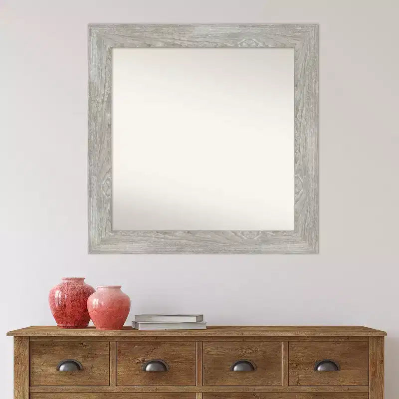Miroir mural 32" x 32" sans biseau, gris tourterelle délavé - Amanti Art