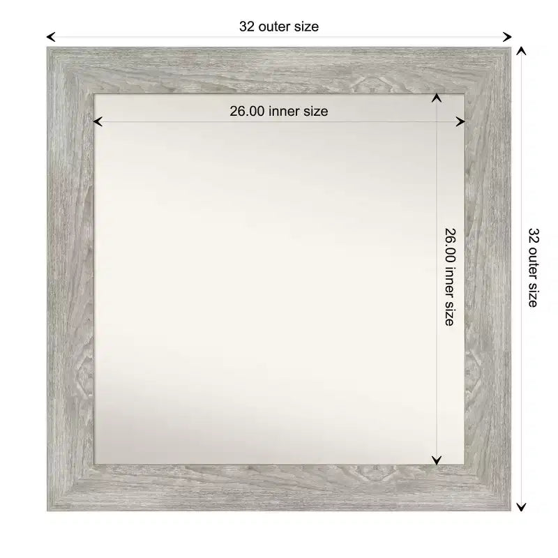 Miroir mural 32" x 32" sans biseau, gris tourterelle délavé - Amanti Art