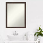 Miroir mural de salle de bain en bois Fresco non biseauté 21 po x 27 po Noyer foncé - Amanti Art : Quincaillerie de montage incluse