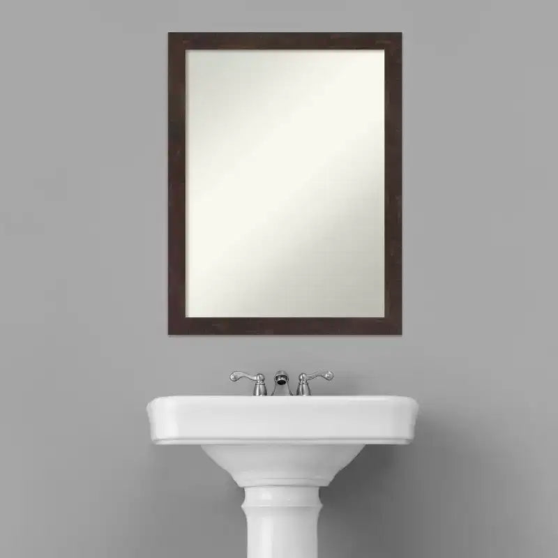 Miroir mural de salle de bain en bois Fresco non biseauté 21 po x 27 po Noyer foncé - Amanti Art : Quincaillerie de montage incluse