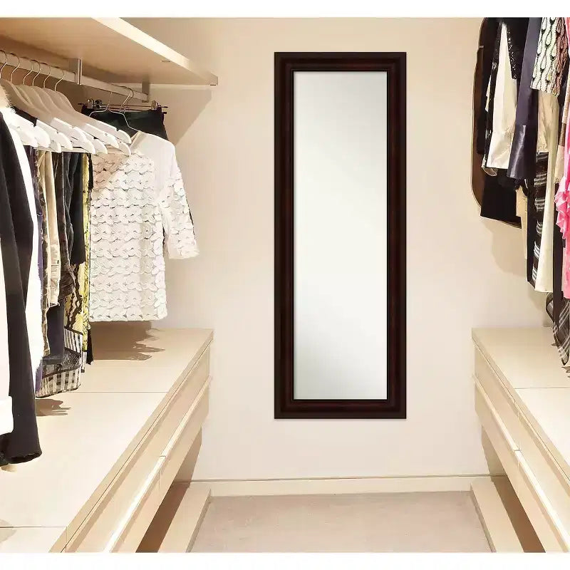 Amanti Art Miroir de porte pleine longueur 19" x 53" non biseauté marron grain de café : Cadre en polystyrène, quincaillerie de montage incluse