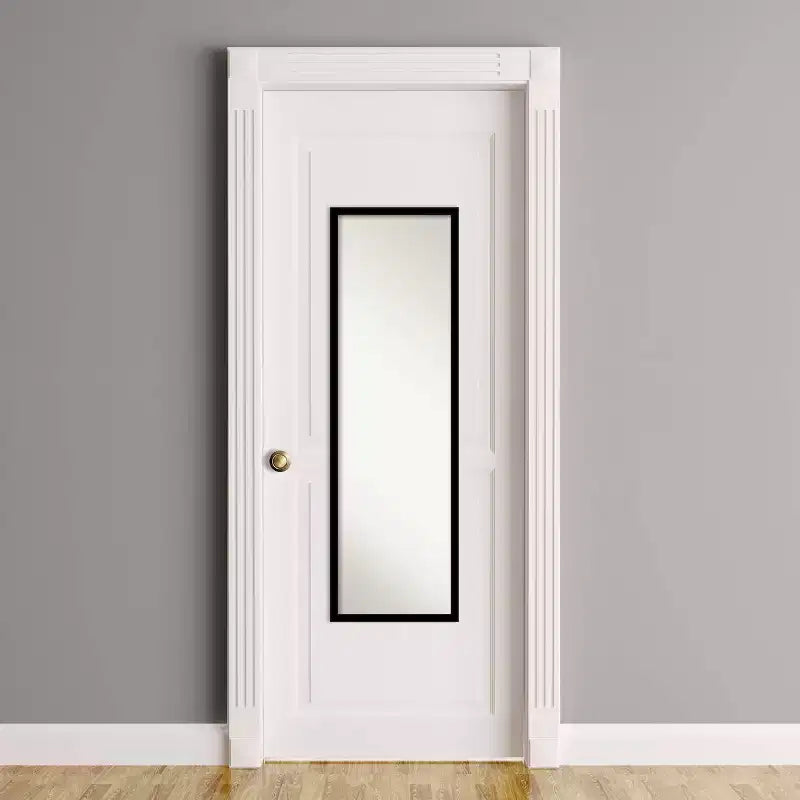 Miroir pleine longueur noir de jais, non biseauté, 16" x 50", à suspendre à la porte - Amanti Art : Fixation murale, cadre en polystyrène, quincaillerie incluse