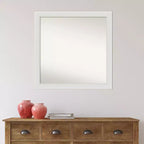 Miroir de salle de bain mural étroit et non biseauté 30" x 30" Flair Blanc doux - Amanti Art : Cadre en polystyrène carré moderne, montage mural