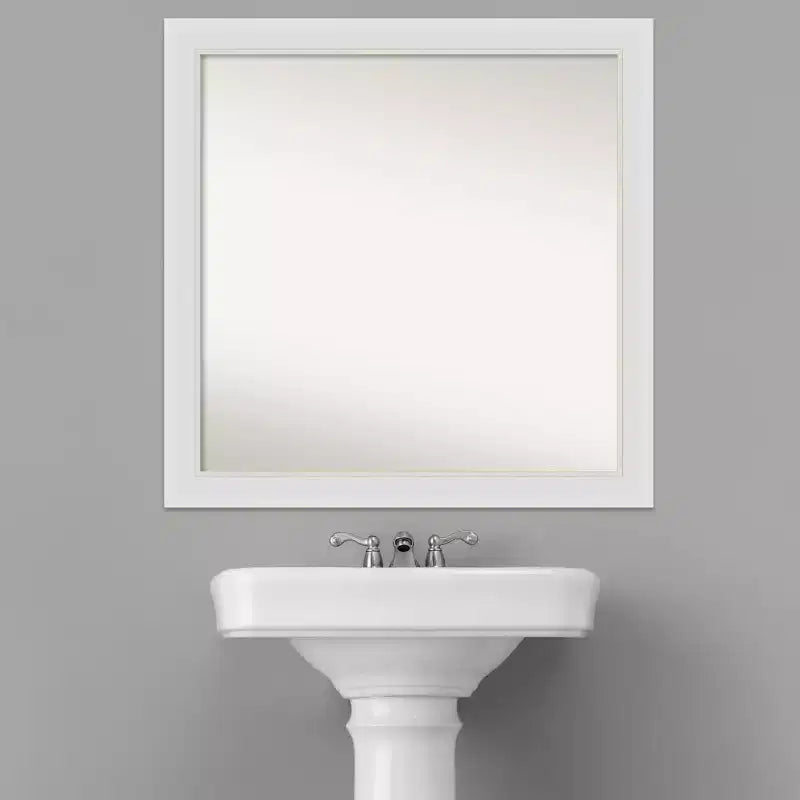 Miroir de salle de bain mural étroit et non biseauté 30" x 30" Flair Blanc doux - Amanti Art : Cadre en polystyrène carré moderne, montage mural
