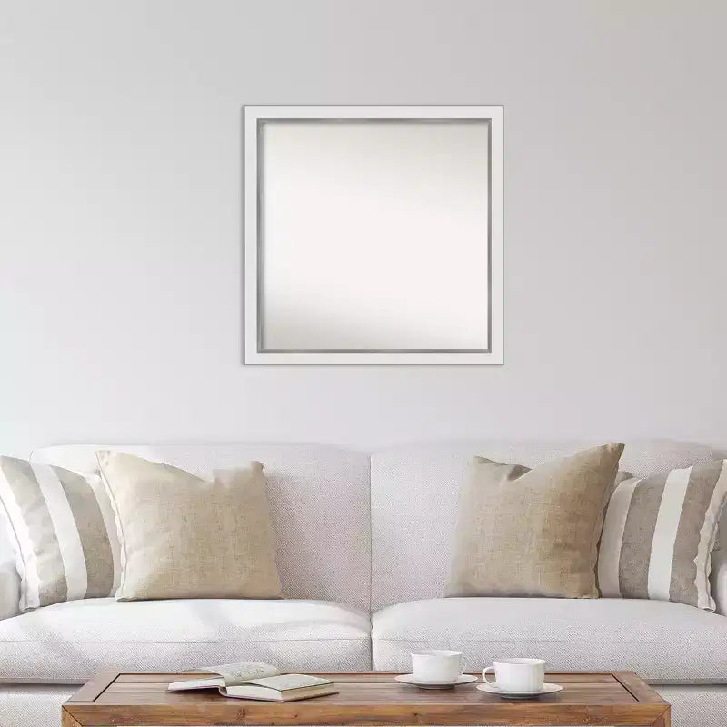 Miroir mural étroit blanc argenté Eva non biseauté 29" x 29" - Amanti Art : Carré moderne, cadre en polystyrène, quincaillerie de montage incluse