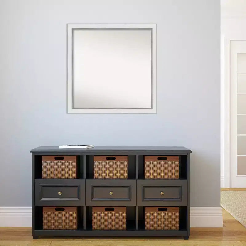 Miroir mural étroit blanc argenté Eva non biseauté 29" x 29" - Amanti Art : Carré moderne, cadre en polystyrène, quincaillerie de montage incluse