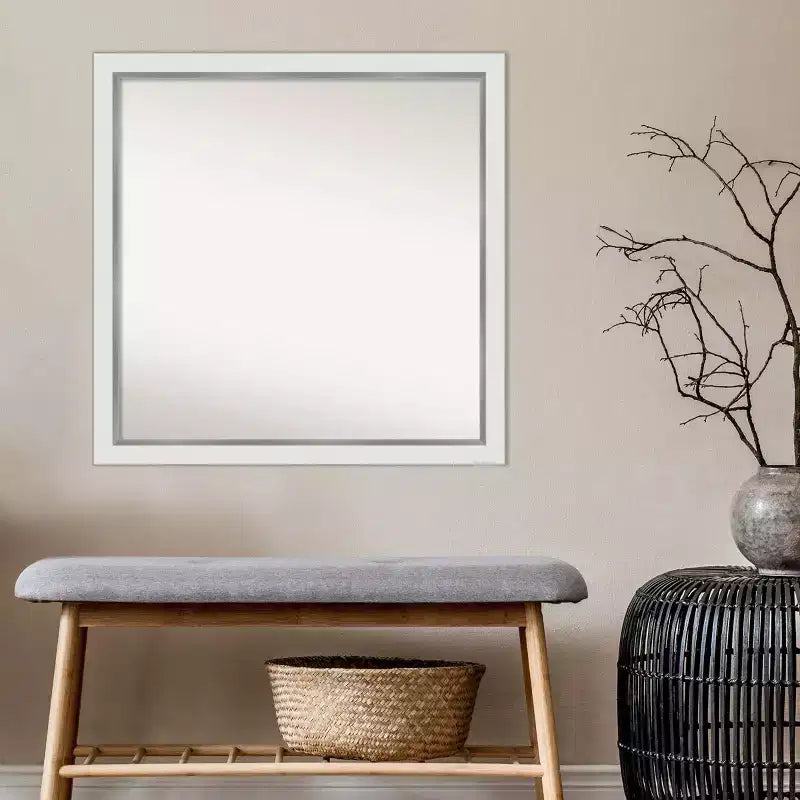 Miroir mural étroit blanc argenté Eva non biseauté 29" x 29" - Amanti Art : Carré moderne, cadre en polystyrène, quincaillerie de montage incluse