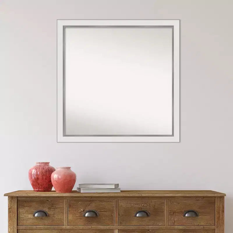 Miroir mural étroit blanc argenté Eva non biseauté 29" x 29" - Amanti Art : Carré moderne, cadre en polystyrène, quincaillerie de montage incluse