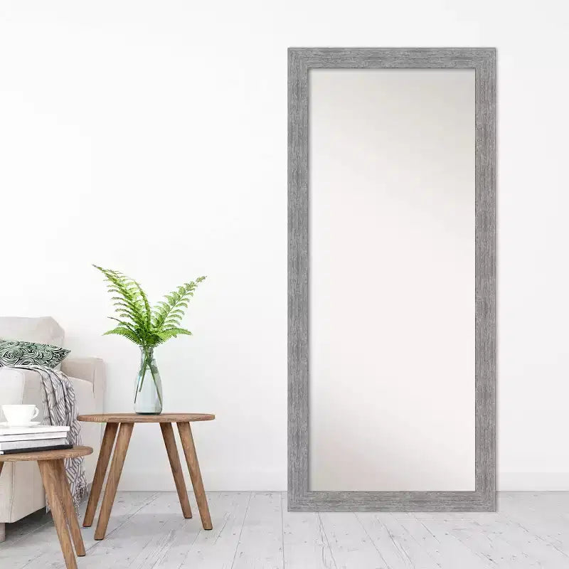 Miroir mural/à poser pleine longueur encadré style rustique écorce 29"x65" gris - Amanti Art : Polystyrène, Aucun assemblage requis