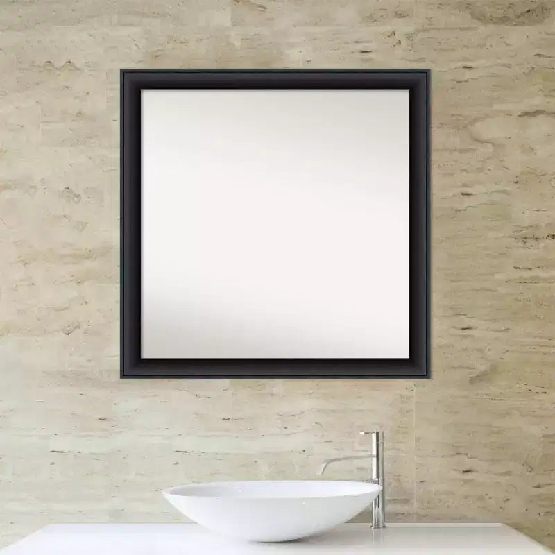 Miroir mural de salle de bain Nero Wood non biseauté 30 po x 30 po Noir - Amanti Art : Carré moderne, montage mural, cadre en bois