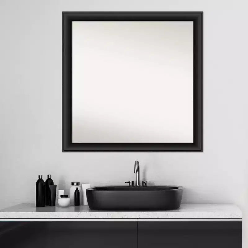 Miroir mural de salle de bain Nero Wood non biseauté 30 po x 30 po Noir - Amanti Art : Carré moderne, montage mural, cadre en bois