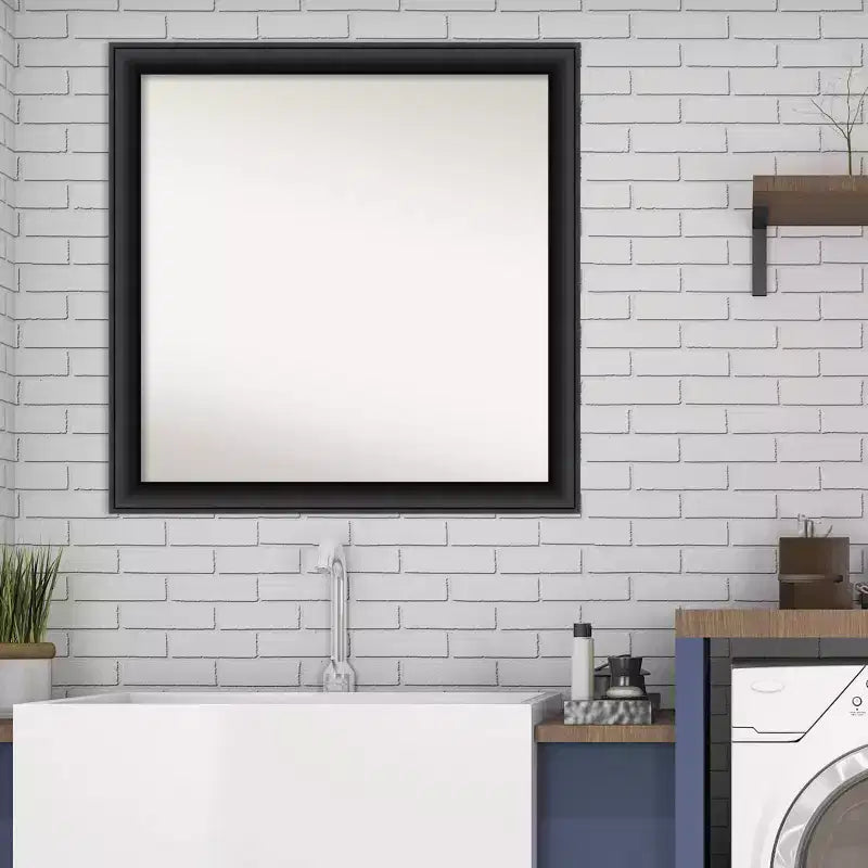 Miroir mural de salle de bain Nero Wood non biseauté 30 po x 30 po Noir - Amanti Art : Carré moderne, montage mural, cadre en bois