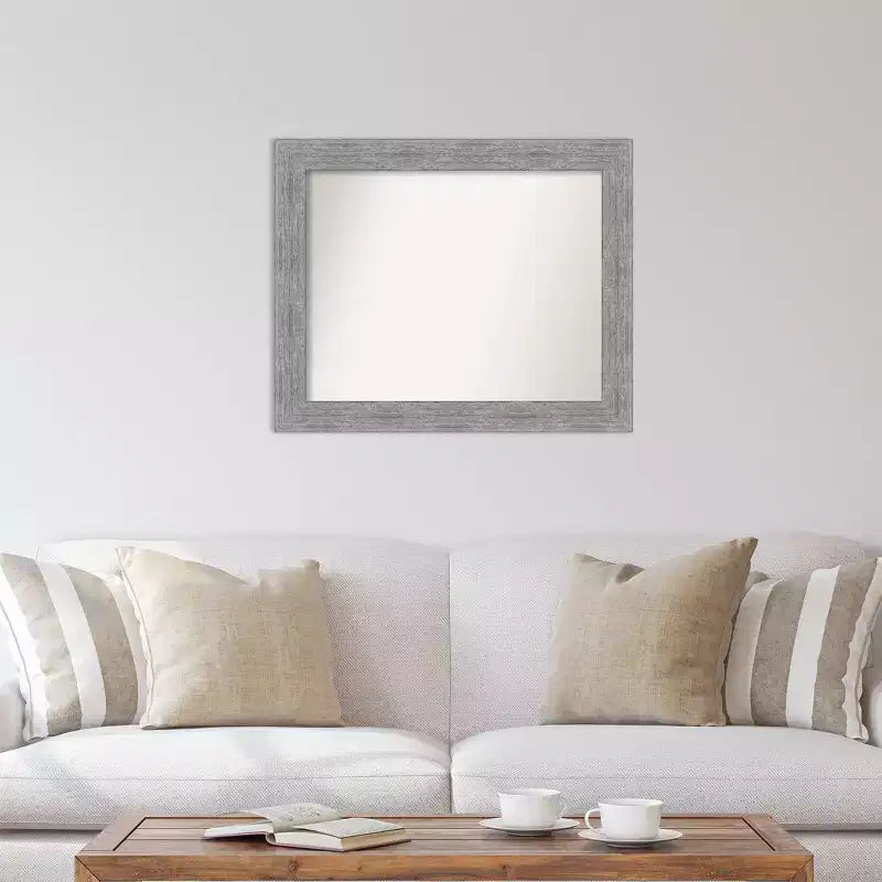 Miroir mural gris rustique 33" x 27" sans biseau - Amanti Art : Rectangulaire moderne, cadre en polystyrène