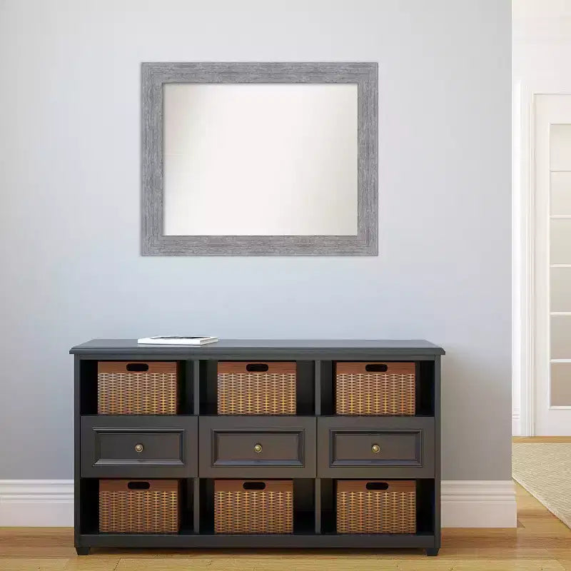 Miroir mural gris rustique 33" x 27" sans biseau - Amanti Art : Rectangulaire moderne, cadre en polystyrène