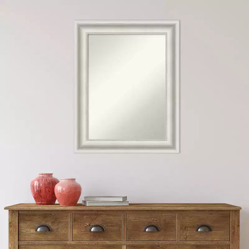 Miroir mural de salle de bain blanc sans biseau 24" x 30" Parlor - Amanti Art : Vanité moderne, matériel de montage inclus