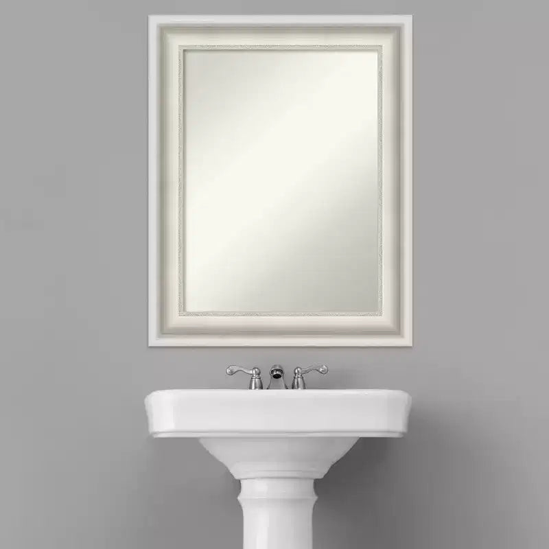 Miroir mural de salle de bain blanc sans biseau 24" x 30" Parlor - Amanti Art : Vanité moderne, matériel de montage inclus