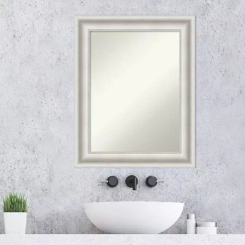 Miroir mural de salle de bain blanc sans biseau 24" x 30" Parlor - Amanti Art : Vanité moderne, matériel de montage inclus