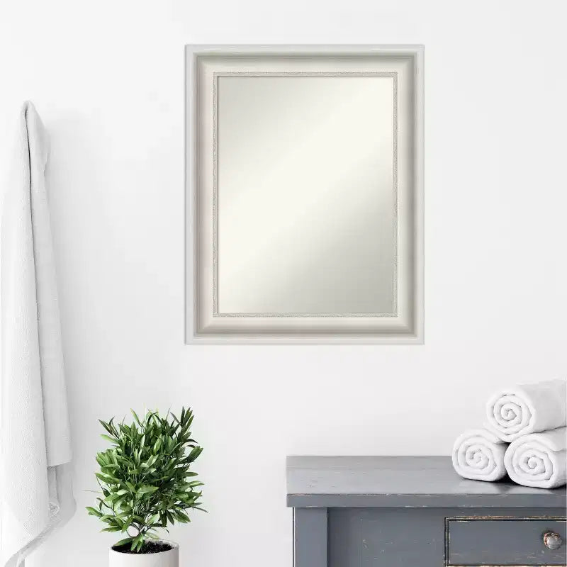 Miroir mural de salle de bain blanc sans biseau 24" x 30" Parlor - Amanti Art : Vanité moderne, matériel de montage inclus