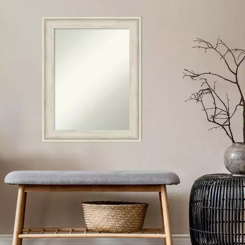 Miroir mural de salle de bain Regal Birch Cream sans biseau de 23 po x 29 po - Amanti Art : Rectangulaire, cadre en polystyrène, quincaillerie de montage incluse