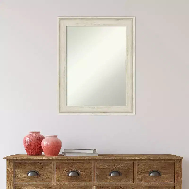Miroir mural de salle de bain Regal Birch Cream sans biseau de 23 po x 29 po - Amanti Art : Rectangulaire, cadre en polystyrène, quincaillerie de montage incluse