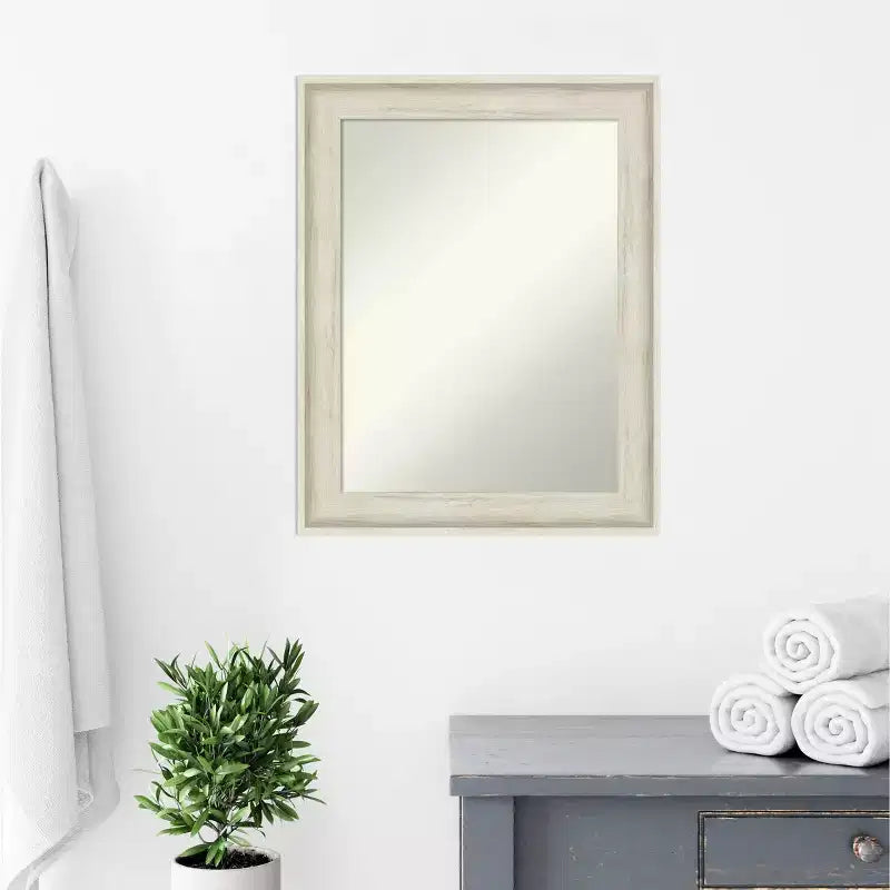 Miroir mural de salle de bain Regal Birch Cream sans biseau de 23 po x 29 po - Amanti Art : Rectangulaire, cadre en polystyrène, quincaillerie de montage incluse