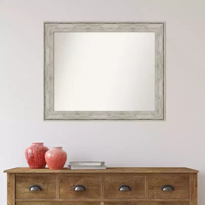 Miroir mural de salle de bain craquelé non biseauté argent métallique 33" x 27" - Amanti Art : Rectangulaire, cadre en polystyrène, fixation murale