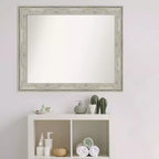 Miroir mural de salle de bain craquelé non biseauté argent métallique 33" x 27" - Amanti Art : Rectangulaire, cadre en polystyrène, fixation murale