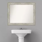 Miroir mural de salle de bain craquelé non biseauté argent métallique 33" x 27" - Amanti Art : Rectangulaire, cadre en polystyrène, fixation murale