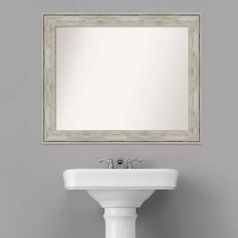 Miroir mural de salle de bain craquelé non biseauté argent métallique 33" x 27" - Amanti Art : Rectangulaire, cadre en polystyrène, fixation murale