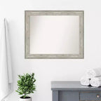 Miroir mural de salle de bain craquelé non biseauté argent métallique 33" x 27" - Amanti Art : Rectangulaire, cadre en polystyrène, fixation murale