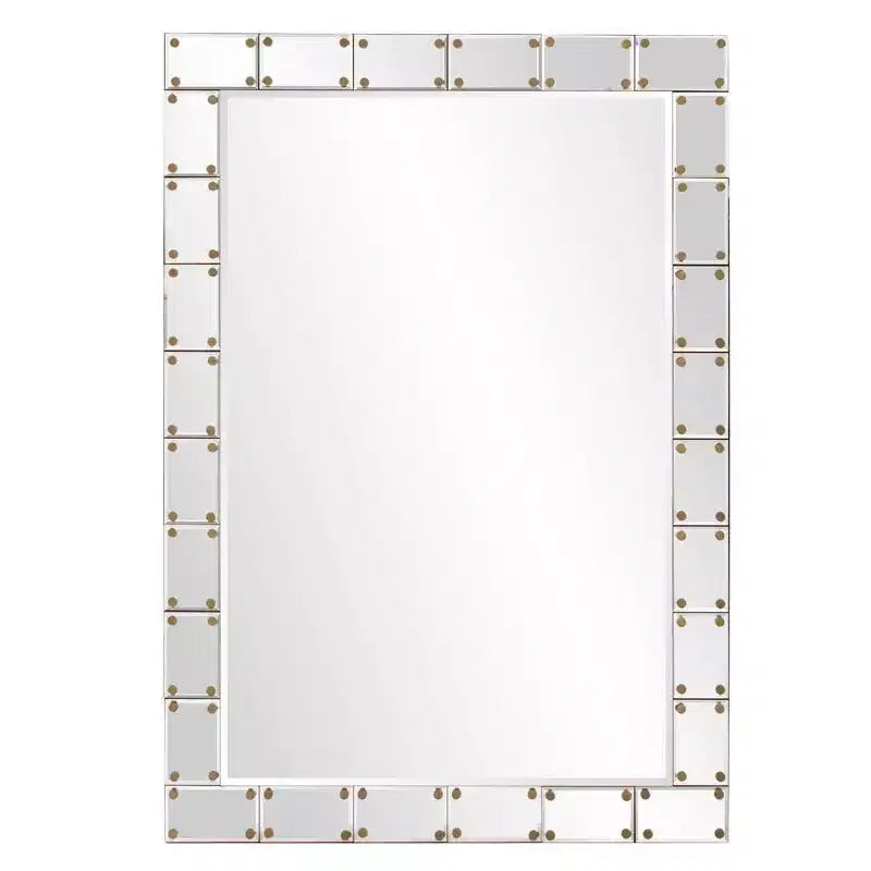 Howard Elliott Remington Glass/Wood Studded Wall Mirror: 39.5" Modern Rectangular, No Assembly Required