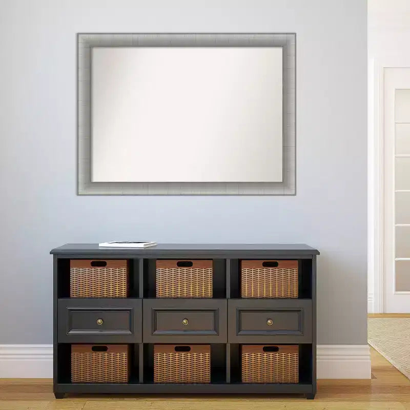 Miroir mural élégant en étain brossé non biseauté de 43 po x 32 po - Amanti Art : Cadre moderne en polystyrène, quincaillerie de montage incluse