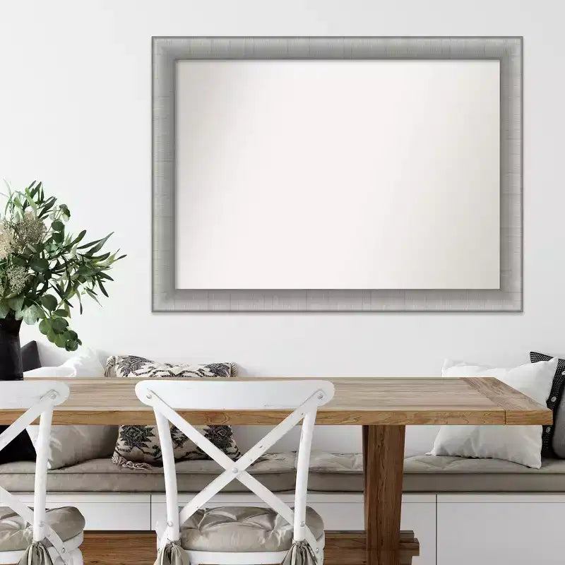 Miroir mural élégant en étain brossé non biseauté de 43 po x 32 po - Amanti Art : Cadre moderne en polystyrène, quincaillerie de montage incluse