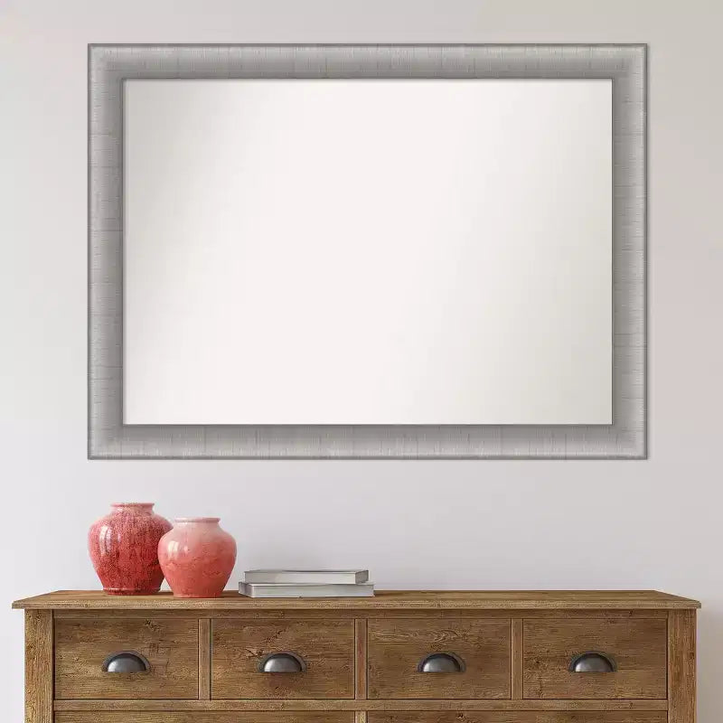 Miroir mural élégant en étain brossé non biseauté de 43 po x 32 po - Amanti Art : Cadre moderne en polystyrène, quincaillerie de montage incluse
