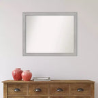 Miroir mural étroit Vista sans biseau 31 po x 25 po en nickel brossé - Amanti Art : Rectangulaire moderne, cadre en polystyrène