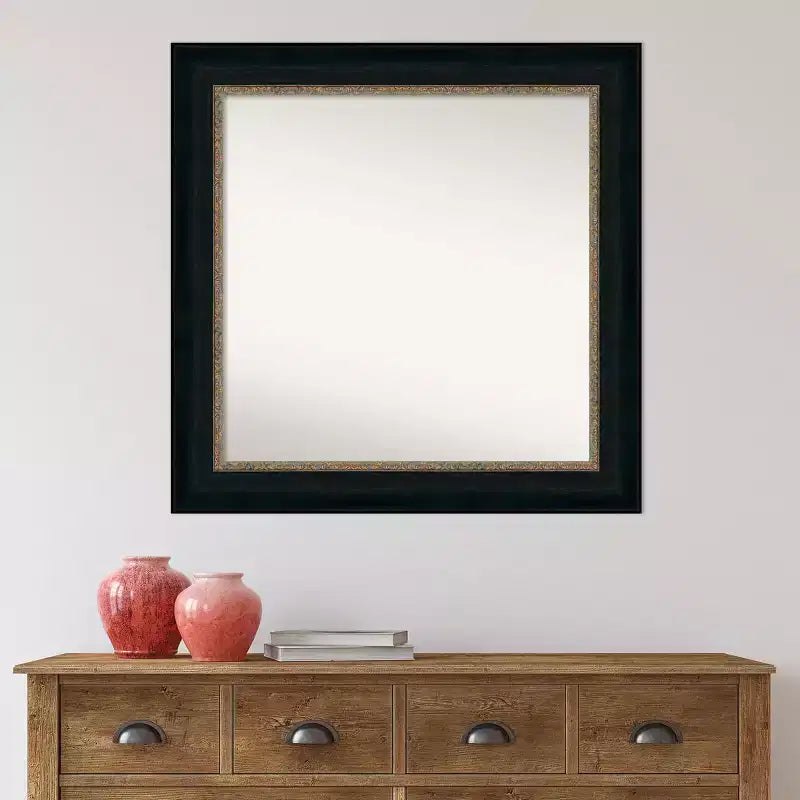 Miroir mural de salle de bain Paragon sans biseau 33" x 33" Bronze - Amanti Art : Coiffeuse carrée moderne, cadre en polystyrène, montage mural
