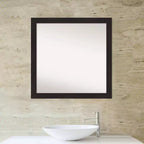 Miroir mural étroit de salle de bain 30" x 30" sans biseau, marron expresso - Amanti Art : Cadre carré moderne en polystyrène, montage mural
