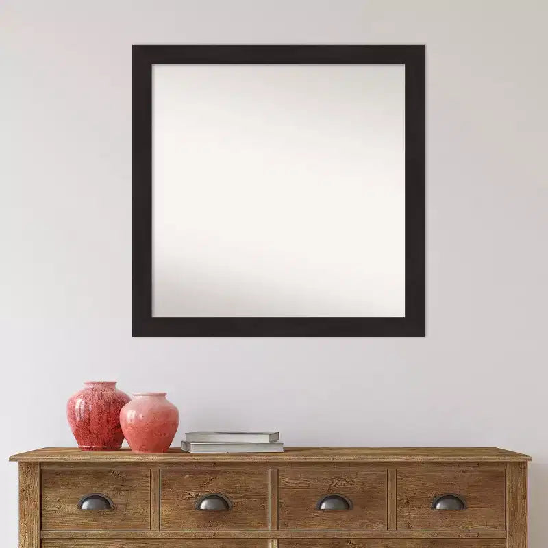 Miroir mural étroit de salle de bain 30" x 30" sans biseau, marron expresso - Amanti Art : Cadre carré moderne en polystyrène, montage mural